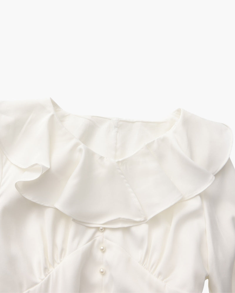 Pearl Button Ruffle Midi Dress - Choose By Portugal