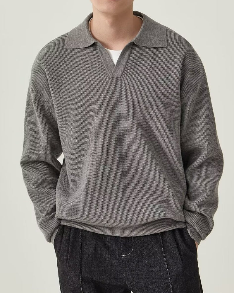 Textured Knit Polo Sweater - Choose By Portugal