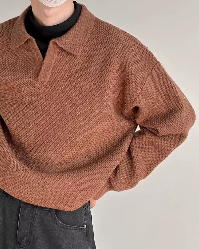 Textured Knit Polo Sweater - Choose By Portugal