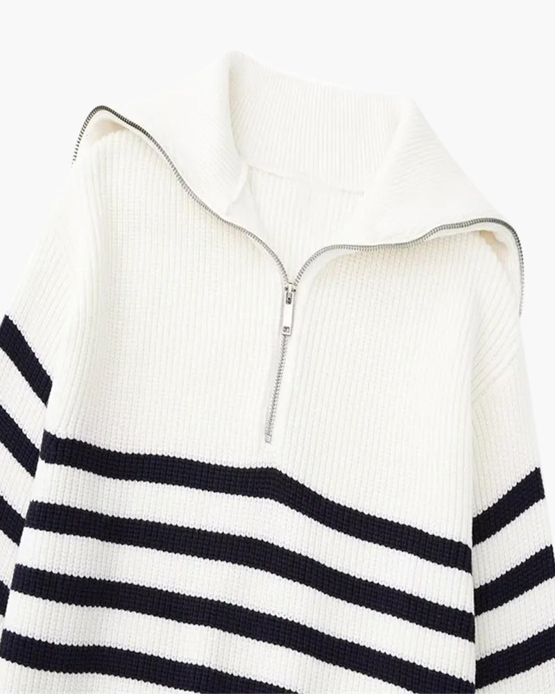 Striped Zip Up Sweater - Choose By Portugal