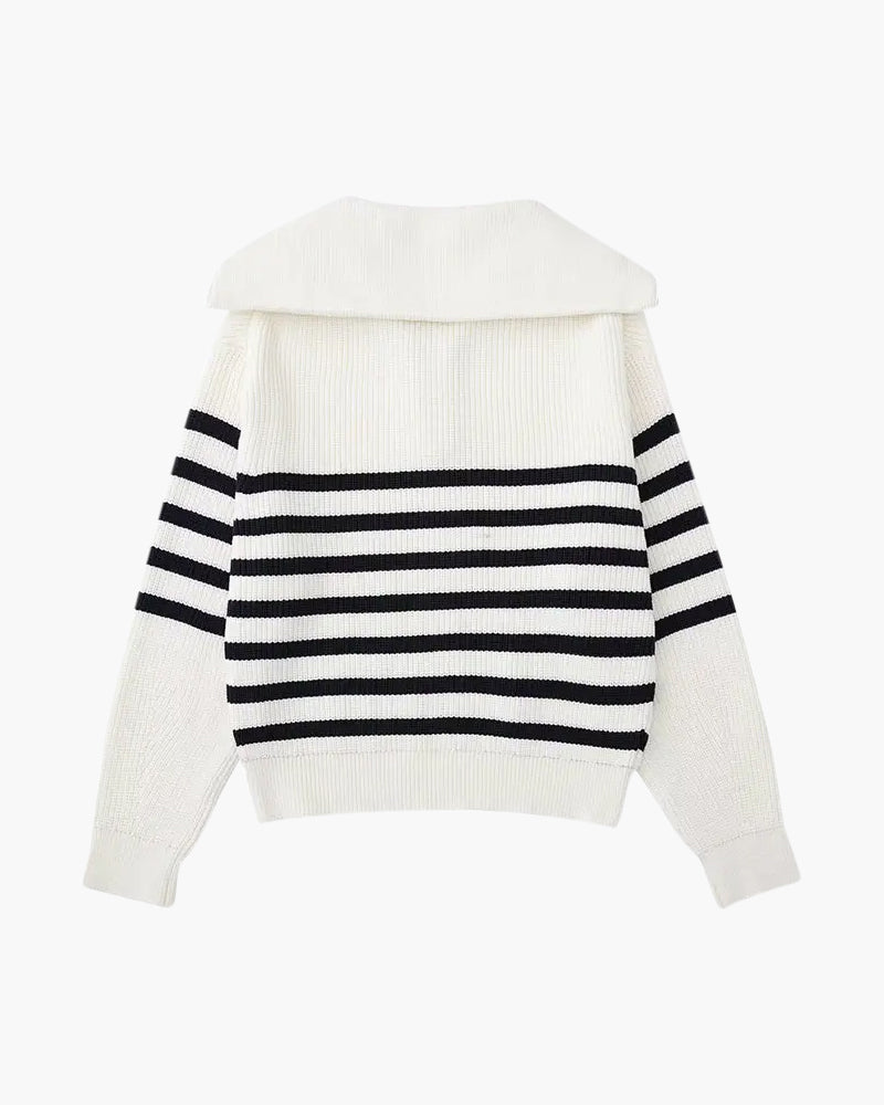 Striped Zip Up Sweater - Choose By Portugal
