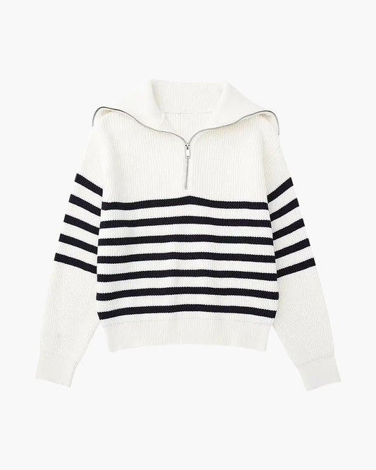 Striped Zip Up Sweater - Choose By Portugal