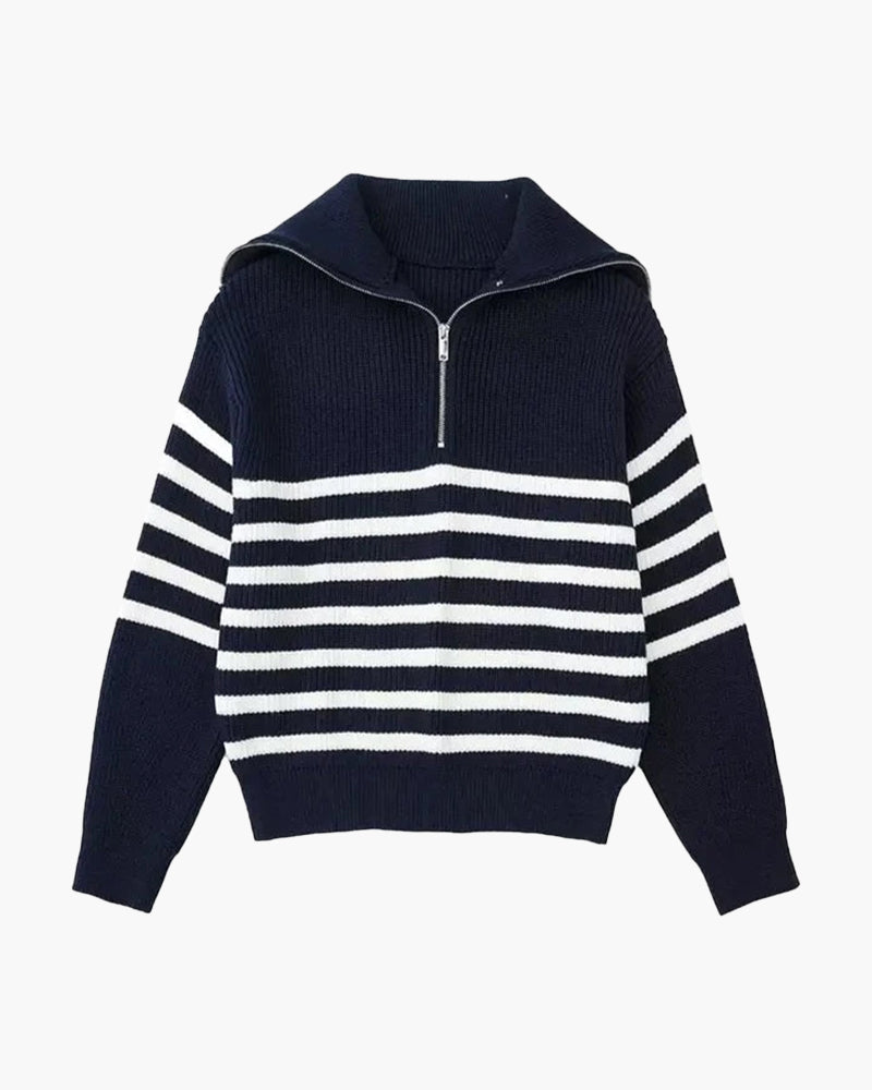 Striped Zip Up Sweater - Choose By Portugal