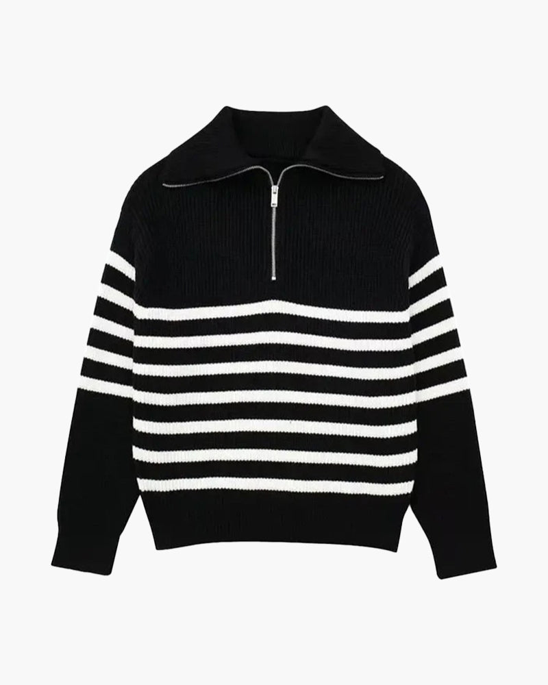 Striped Zip Up Sweater - Choose By Portugal